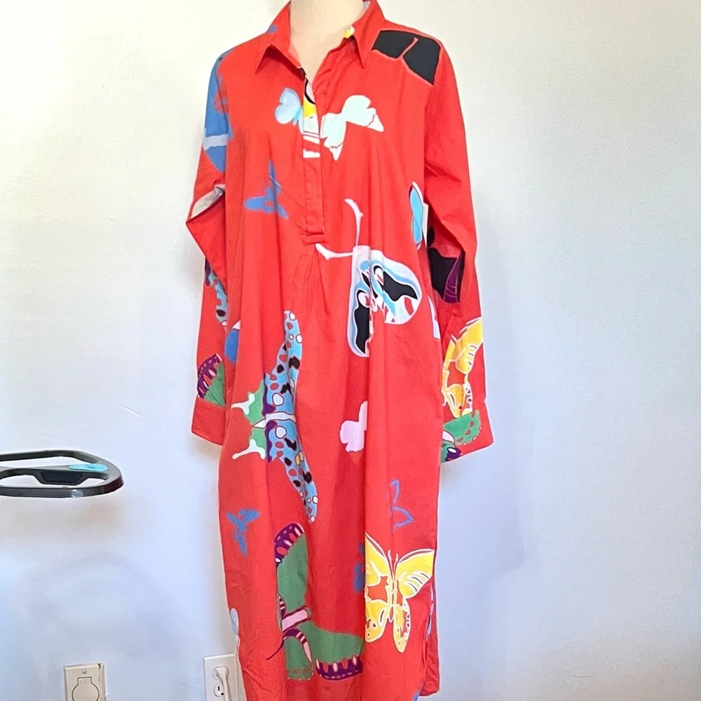 Sheridan French, Bold Abstract Print Lightweight Shirt Dress Boho Resort Size L - Picture 9 of 9